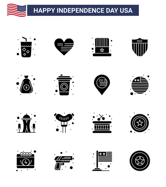 Set Usa Day Icons American Symbols Independence Day Signs Money — Stockový vektor