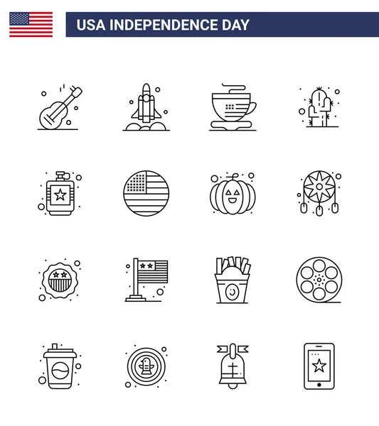 Happy Independence Day Lines Pack Icônes Pour Web Impression Boisson — Image vectorielle
