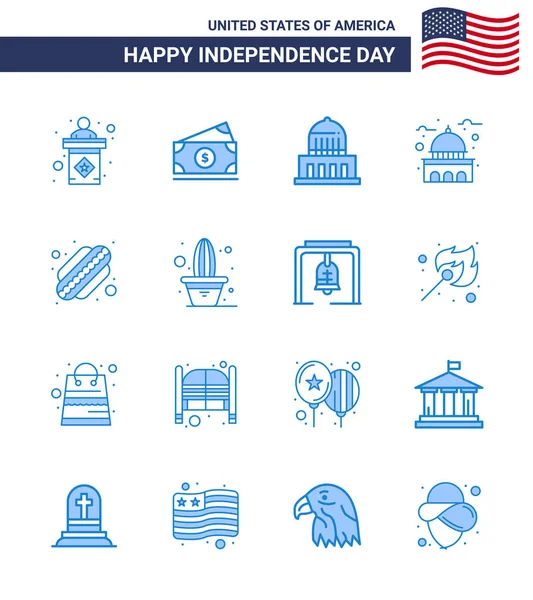 Setul Modern Blues Simboluri Ziua Independenței Sua Cum American Sua — Vector de stoc