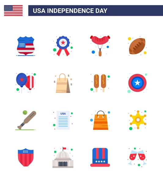 Flat Pack Usa Independence Day Symbols Day Μπαλόνια Φαγητό Αμερικάνικη — Διανυσματικό Αρχείο