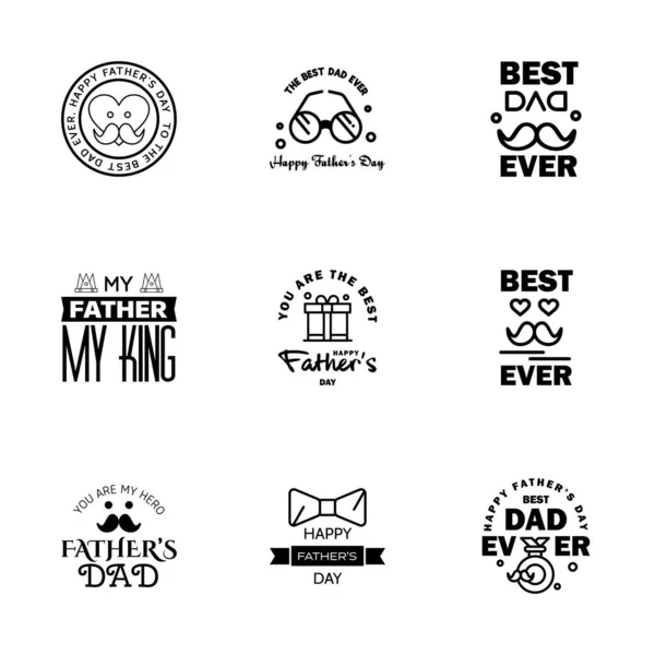 Happy Fathers Day Black Typography Set Vector Typography Vintage Lettering — Stock Vector