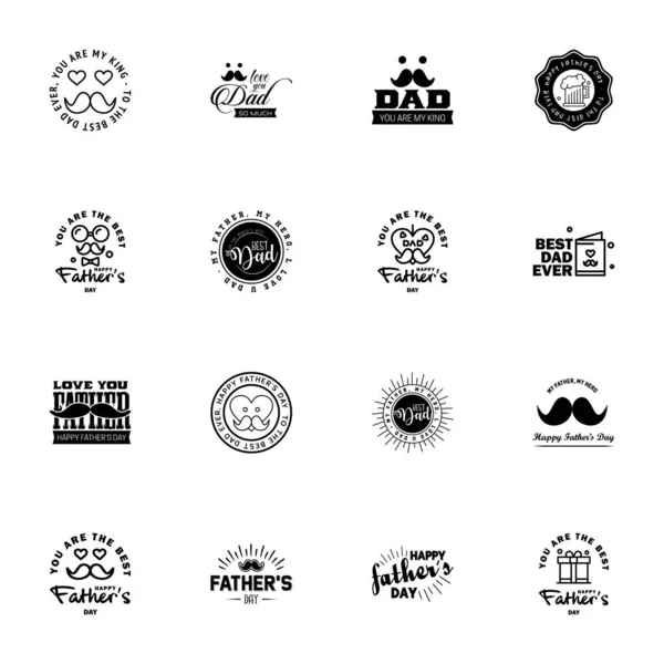 Joyeux Jour Des Pères Ensemble Typographique Noir Emblèmes Vectoriels Lettres — Image vectorielle