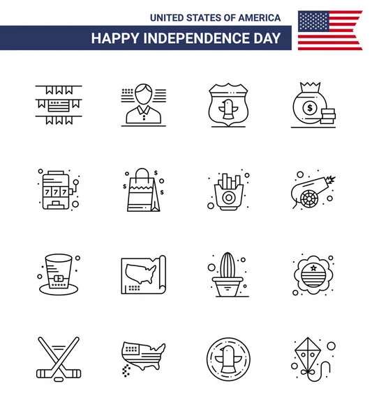 Set Vector Lines 4Th July Usa Independence Day Game Machine — Stockový vektor