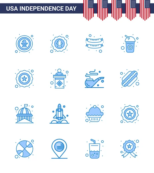 Set Modern Blues Pack Usa Independence Day Stage Usa Bottle — Stock Vector