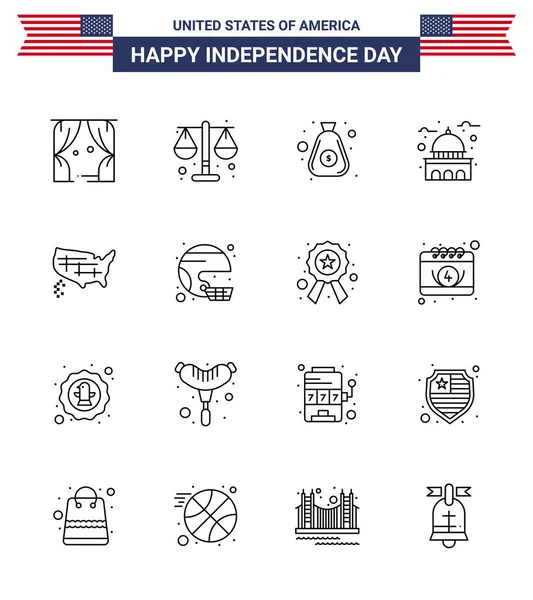 Usa Happy Independence Daypiktogramm Set Aus Einfachen Kartenlinien Usa Dollar — Stockvektor