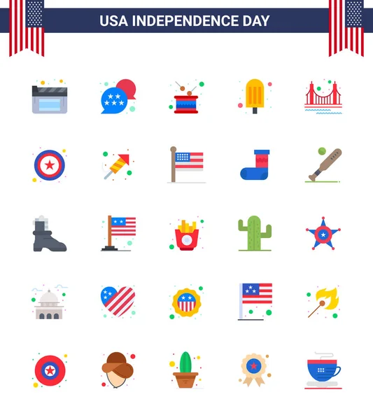 Happy Independence Day Flats Icon Pack Para Web Imprimir Dorado — Vector de stock