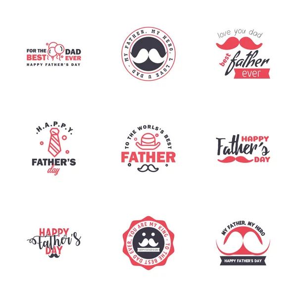 Fathers Day Lettering Black Pink Calligraphic Emblems Значки Встановлені Розташований — стоковий вектор