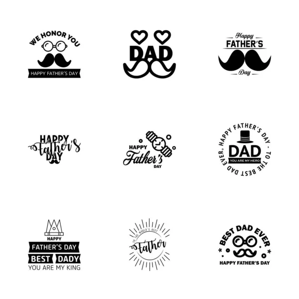 Black Happy Fathers Day Design Collection Een Set Van Twaalf — Stockvector