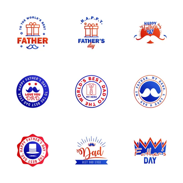 快乐的父亲节设置9蓝色和红色 矢量排版 父亲节贺卡的复古字母 T恤的设计 你是最好的爸爸 可编辑向量设计元素 — 图库矢量图片
