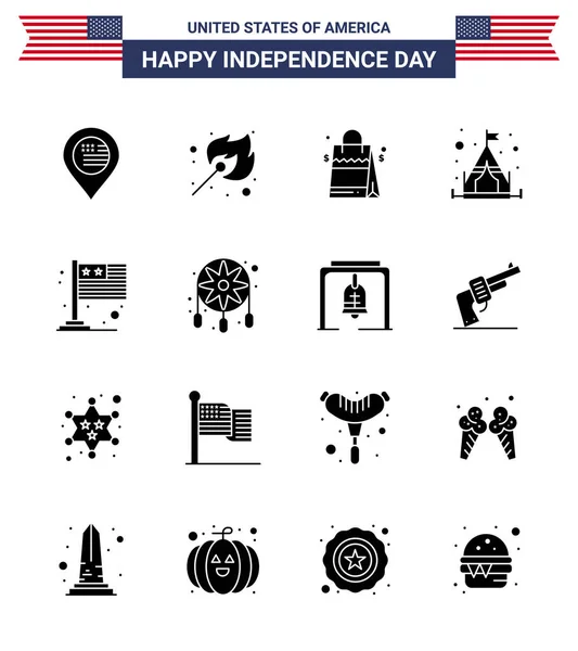 Happy Independence Day Solid Glyphs Icon Pack Web Print International — 스톡 벡터