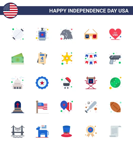 Pack Usa Independence Day Celebration Flats Signes Symboles Juillet Tels — Image vectorielle