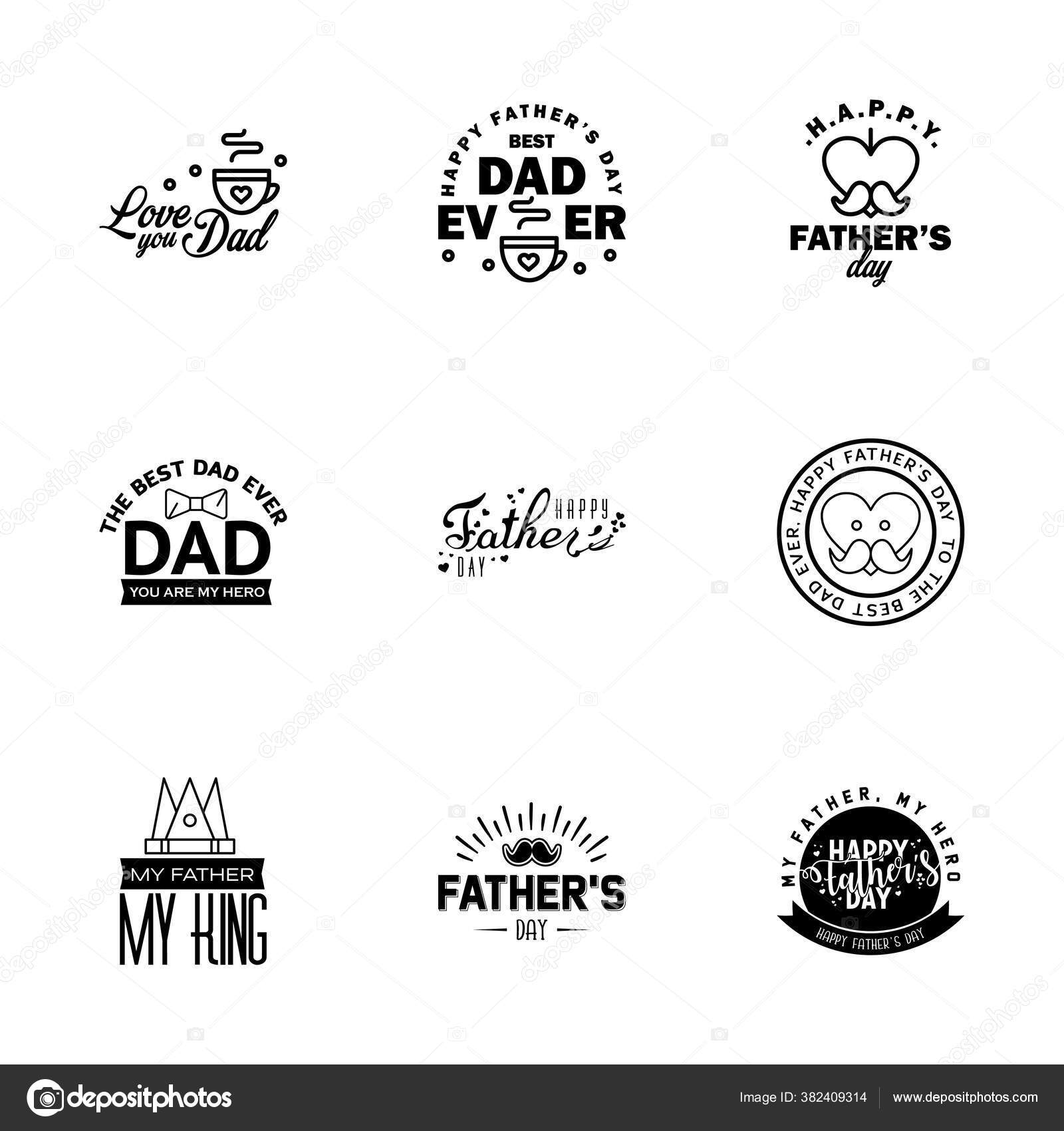 Happy Fathers Day Gruss Hand Schriftzug Abzeichen Black Typo Isoliert Stockvektor C Flatart