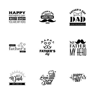 Mutlu babalar günü 9 Black Vintage antika yazı tipi. Illustrator Bölüm 10 Düzenlenebilir Vektör Tasarım Elementleri