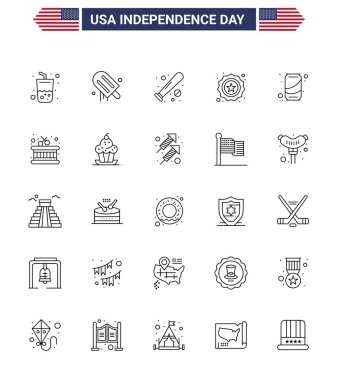 ABD 'nin 4 Temmuz Bağımsızlık Günü' nde bira, rozet, top, güvenlik; ABD Düzenlenebilir Vector Design Elements