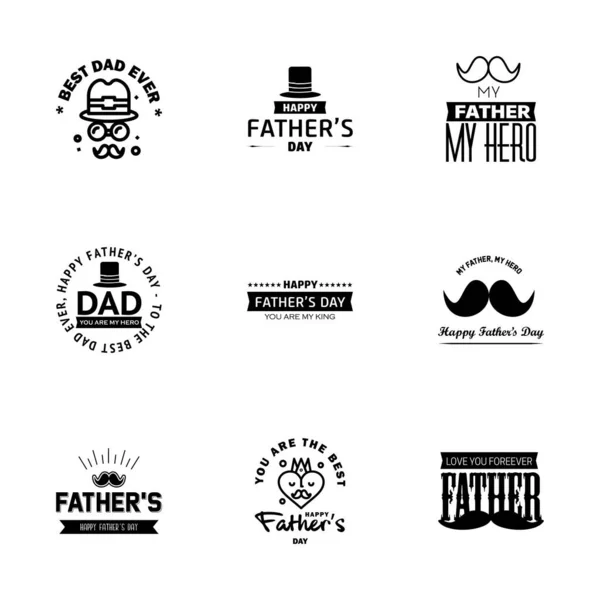 Set Happy Fathers Giorno Elementi Nero Illustrazione Vettoriale Elementi Design — Vettoriale Stock