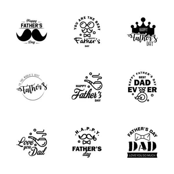 Black Happy Fathers Day Design Collection Set Dodici Colori Marrone — Vettoriale Stock