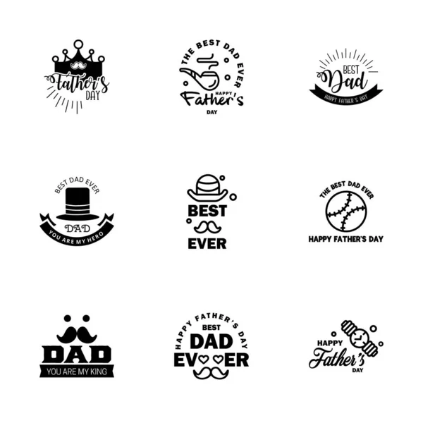 Black Happy Fathers Day Design Collection Набір Дванадцяти Коричневих Кольорів — стоковий вектор