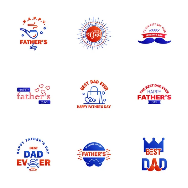 Happy Fathers Day Set Blue Red Vector Typography Vintage Lettering — Stock Vector