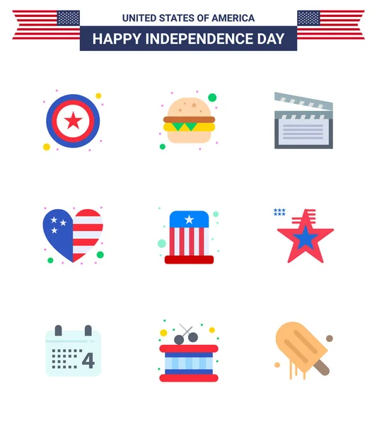 Happy Independence Day Flats Icon Pack Web Print Hat Ψυχαγωγία — Διανυσματικό Αρχείο