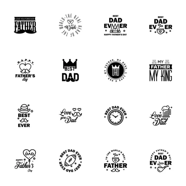 Joyeux Jour Des Pères Ensemble Typographique Noir Emblèmes Vectoriels Lettres — Image vectorielle