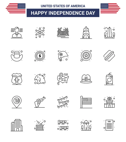 Pack Von Kreativen Usa Independence Day Verwandte Linien Des Denkmals — Stockvektor