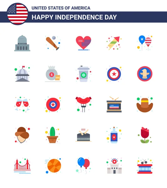 Usa Independence Day Flat Set Usa Piktogramy Balónů Ohňostroj Usa — Stockový vektor