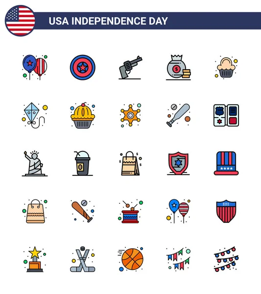 Набор Сша День Иконы Американские Символы День Независимости Знаки Партии — стоковый вектор