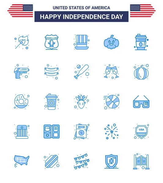 Stock Vector Icon Pack American Day Blaue Zeichen Und Symbole — Stockvektor