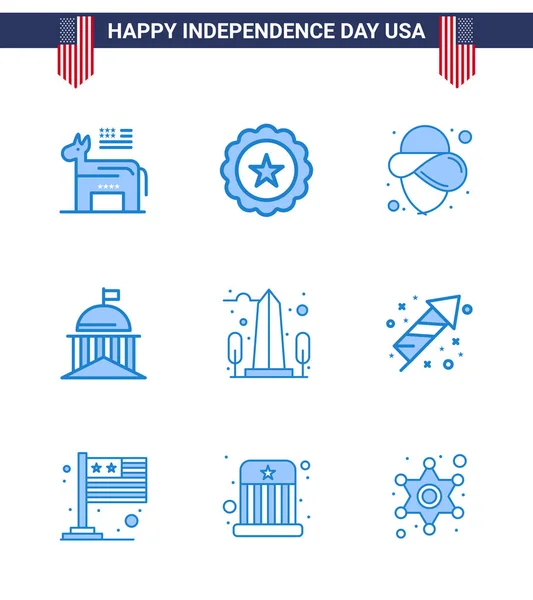 Juli Usa Happy Independence Day Icon Symbols Group Modern Blues — Stockvektor