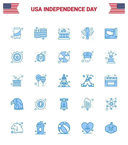 Happy Independence Day Pack Blues Signs Symbols United Map Instrument — Stock Vector