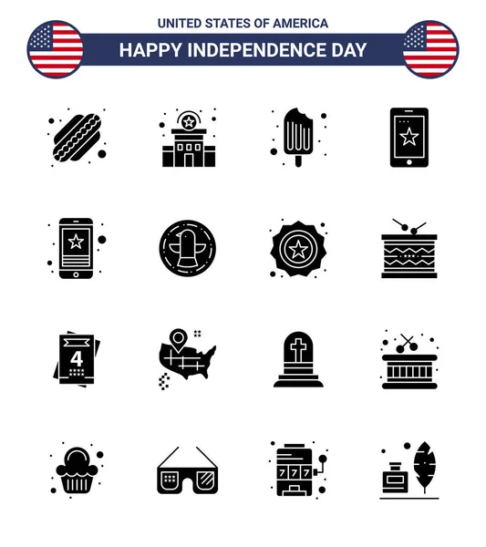 Zestaw Ikon Dnia Usa Amerykańskie Symbole Dzień Niepodległości Znaki Dla — Wektor stockowy