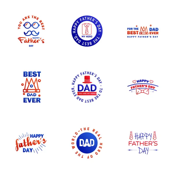 Set Happy Fathers Day Elemente Blau Und Rot Vektorillustration Editierbare — Stockvektor