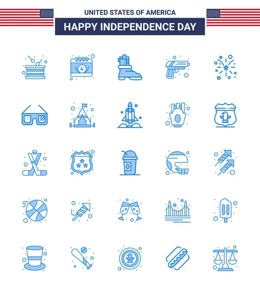 Eua Happy Independence Daypictogram Conjunto Blues Simples Fogo Arma Dia — Vetor de Stock