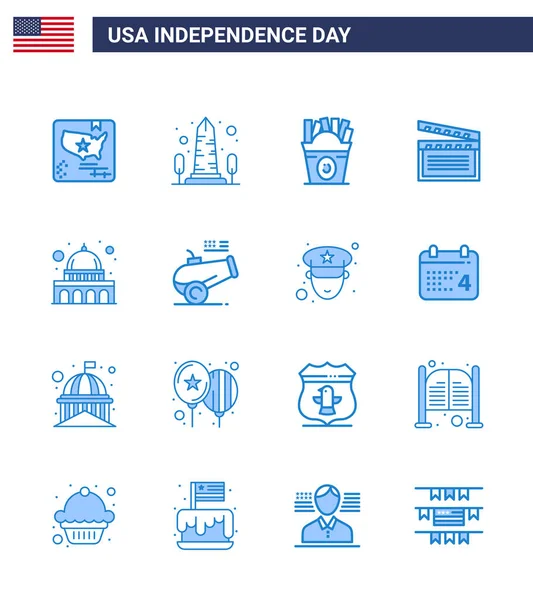 Paquet Signes Bleus Célébration Fête Indépendance Des États Unis Symboles — Image vectorielle