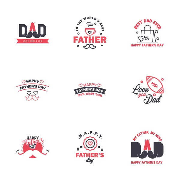 Happy Fathers Day Black Pink Typography Set Vector Emblems Lettering — Stock Vector