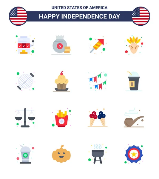 Happy Independence Day 4Th July Set Flats American Pictograph Bbq — Stock Vector