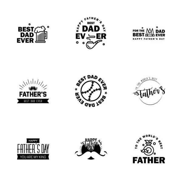 Happy Fathers Day Black Vector Element Set Bänder Und Beschriftungen — Stockvektor