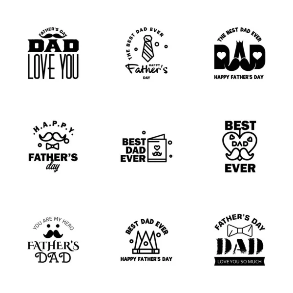 Happy Fathers Day Kalligrafie Wenskaart Black Typography Collection Vector Illustratie — Stockvector