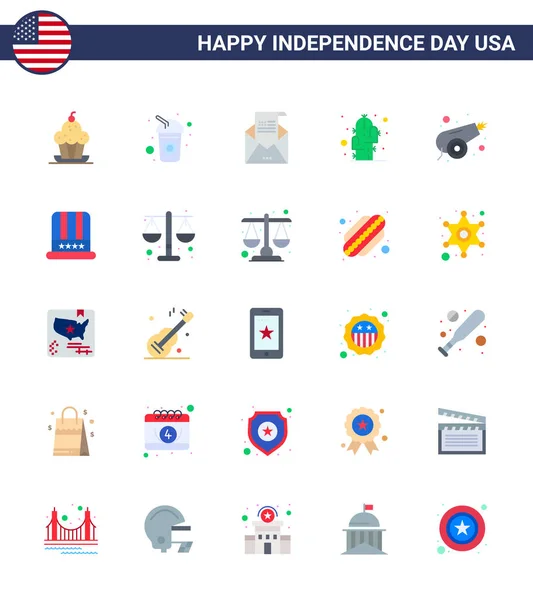 Signes Plats Pour Fête Indépendance Des États Unis Désert Fleur — Image vectorielle