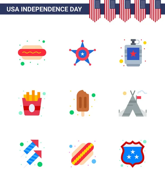 Happy Independence Day 4Th July Set Flats American Pictograph Popsicle — Διανυσματικό Αρχείο