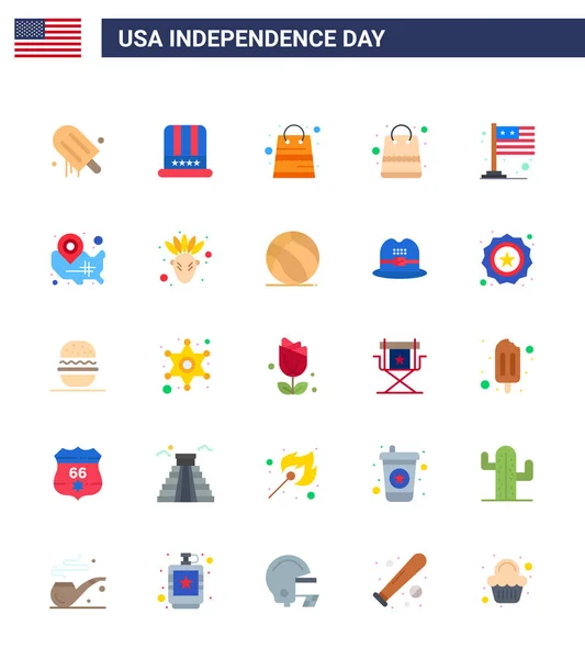 Usa Happy Independence Daypictogram Set Simple Flats States Usa Bag — Stock Vector