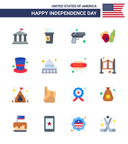 Signes Plats Des États Unis Célébration Fête Indépendance Symboles Chapeau — Image vectorielle