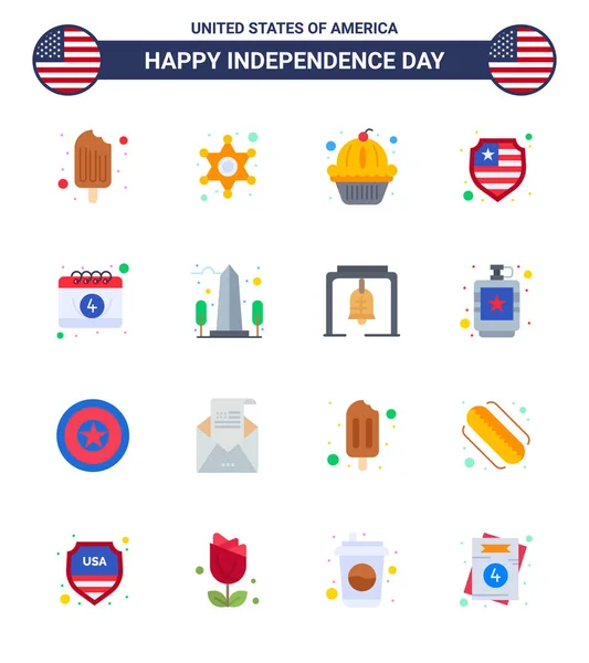 Luglio Usa Happy Independence Day Icona Simboli Gruppo Appartamenti Moderni — Vettoriale Stock
