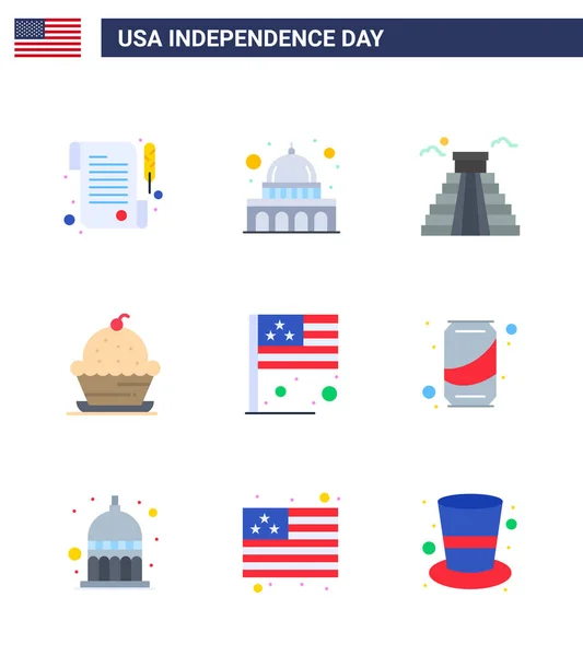 Flat Pack Usa Independence Day Symbols Country Thanksgiving Landmark Sweet — Stock Vector