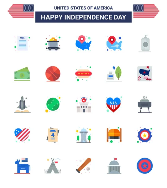 Feliz Dia Independência Julho Conjunto Flats American Pictograph Amearican Dollar —  Vetores de Stock