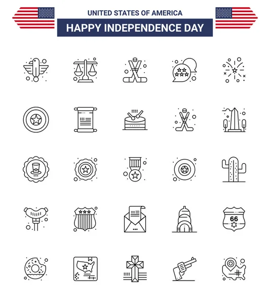 Happy Independence Day Lines Icon Pack Web Print Chat Bubble — Stockvektor