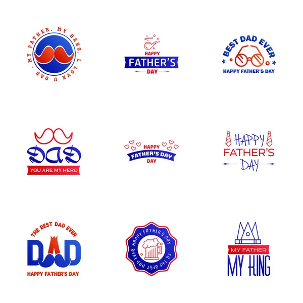 Happy Fathers Day Vector Hand Lettering Blue Red Calligraphy Illustration — Stock Vector