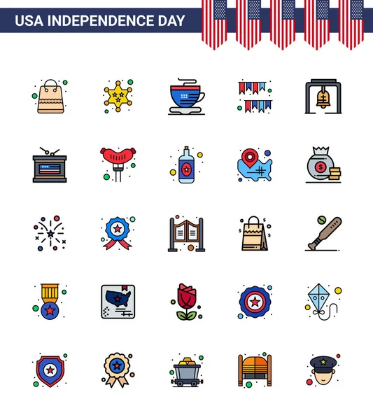 Editable Vector Flat Filled Line Pack Usa Day Simple Flat — 스톡 벡터