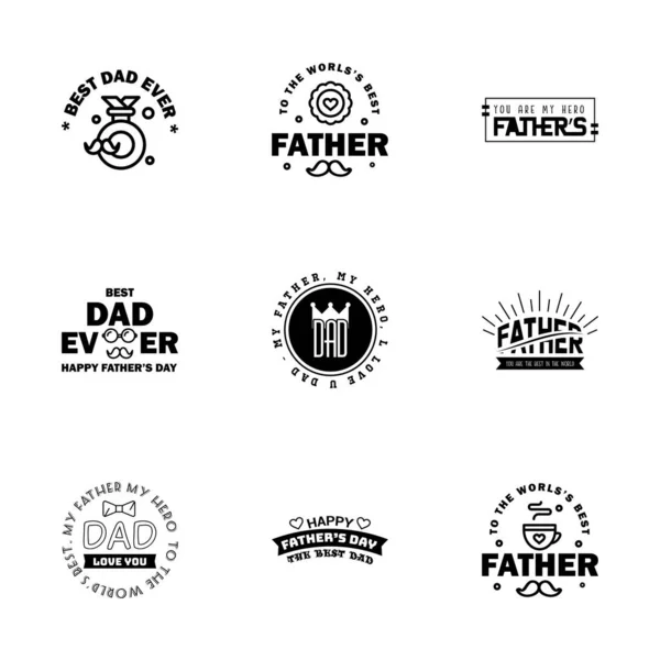 Happy Fathers Day Black Typography Set Vector Emblems Lettering Greeting — Stock Vector