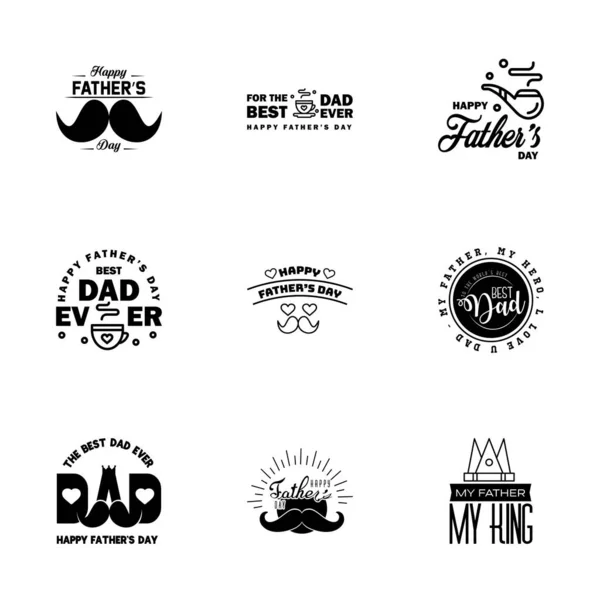 Conjunto Negro Vector Feliz Día Los Padres Typography Vintage Icons — Vector de stock